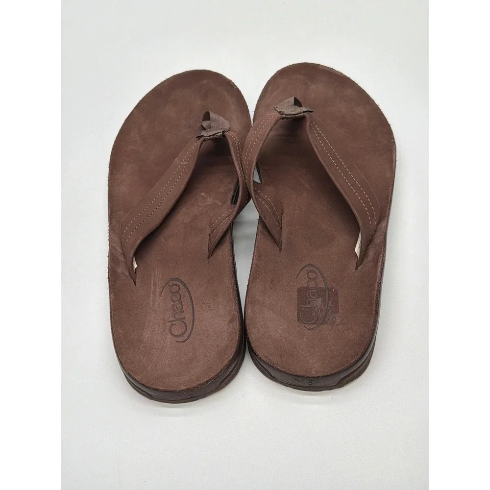 Chaco Playa Pro Leather Flip Flop Sandals Mens 8 Brown Suede LUVSEAT Footbed